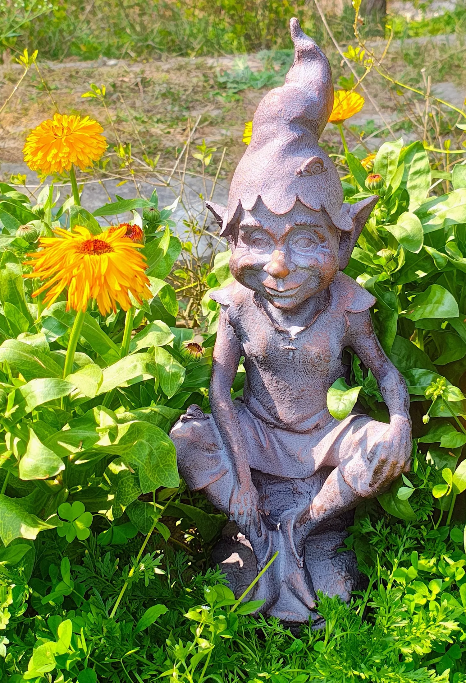 Pixie on a Stone Sculpture Garden Ornament