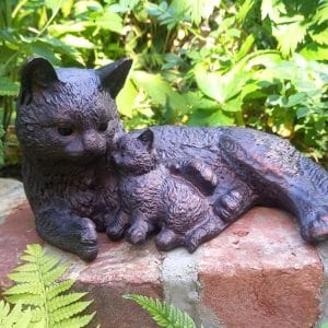 Cat & Kitten Aluminium Garden Ornament Antique Bronze Finish