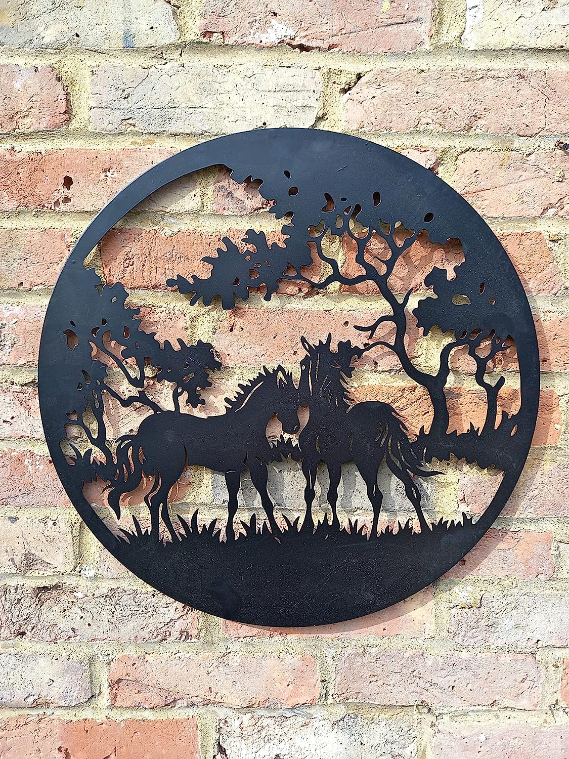 Two Foals In A Forest Wall Art Black Steel