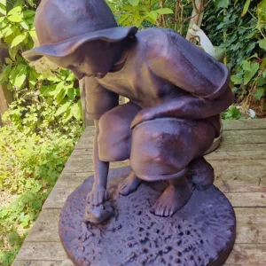 Boy Playing with Frog Garden Ornament Sculpture