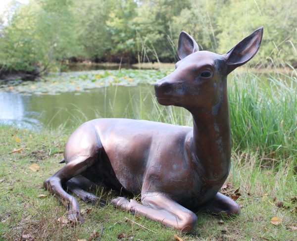 Doe Deer Laying Garden Sculpture Ornament in Hand cast Aluminium