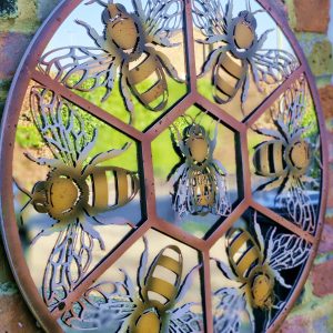 Bees In Honeycomb Framed Mirror - Home or Garden - 60cm