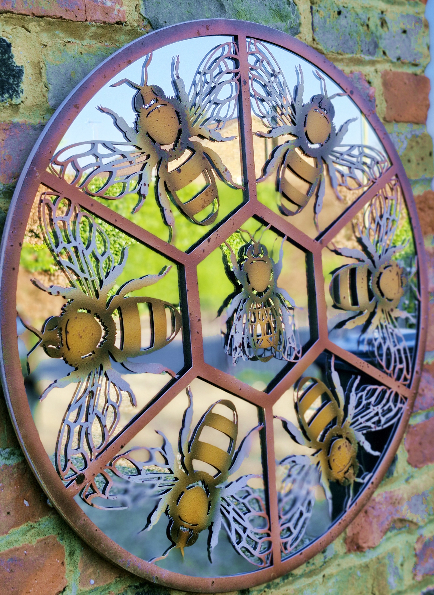 Bees In Honeycomb Framed Mirror - Home or Garden - 60cm
