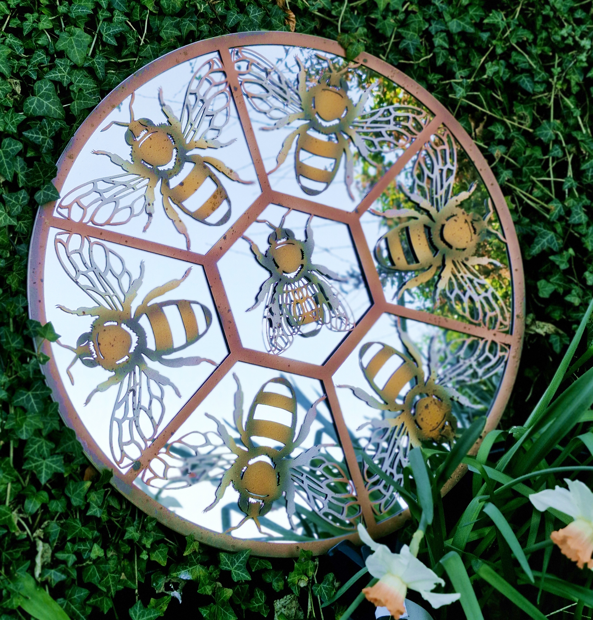 Bees In Honeycomb Framed Mirror - Home or Garden - 60cm - Image 2
