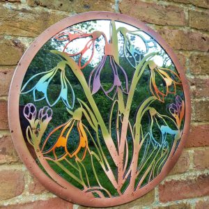 Snowdrop Flower Mirror Garden Décor with Rustic Finish
