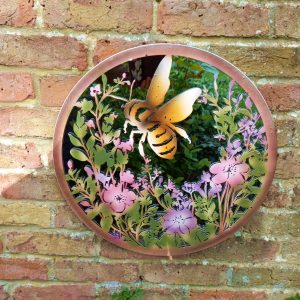 Pastel Bee Mirror Garden Décor with Rustic Finish